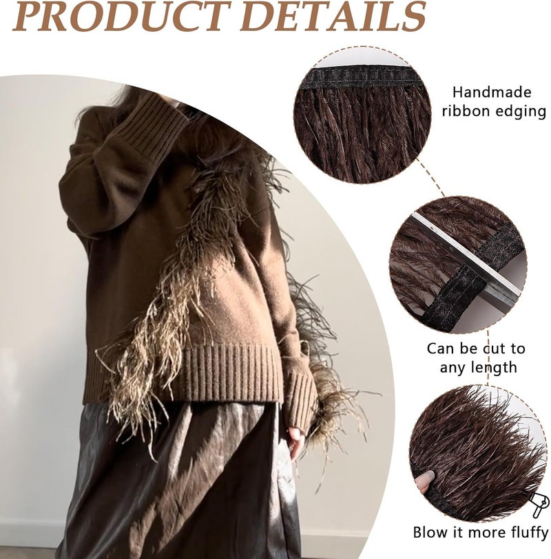 whitefeather 2 Yards 4-6inch Dyed Ostrich Feathers Trim Fringe for DIY Dress Sewing Crafts Ostrich Feathers Costumes Decoration (Coffee) - Image 3